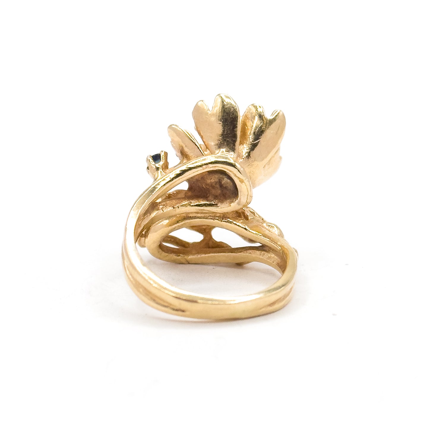 Mid-Century Sapphire & Diamond Flower Ring in 14K Yellow Gold