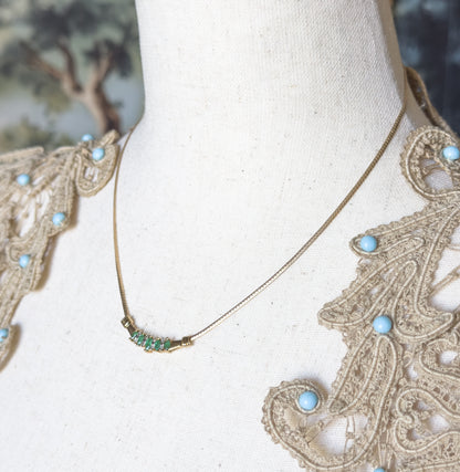 Late 20th Century Emerald & Diamond Bar Necklace in 10K Yellow Gold