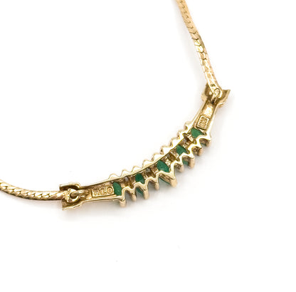 Late 20th Century Emerald & Diamond Bar Necklace in 10K Yellow Gold