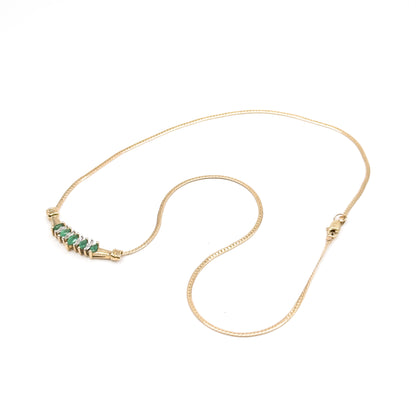 Late 20th Century Emerald & Diamond Bar Necklace in 10K Yellow Gold