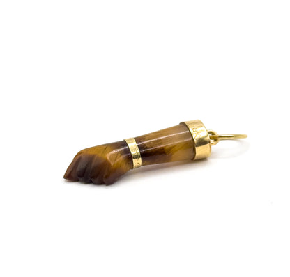 Late 20th Century Carved Tiger Eye Figa Hand Pendant in 18K Gold