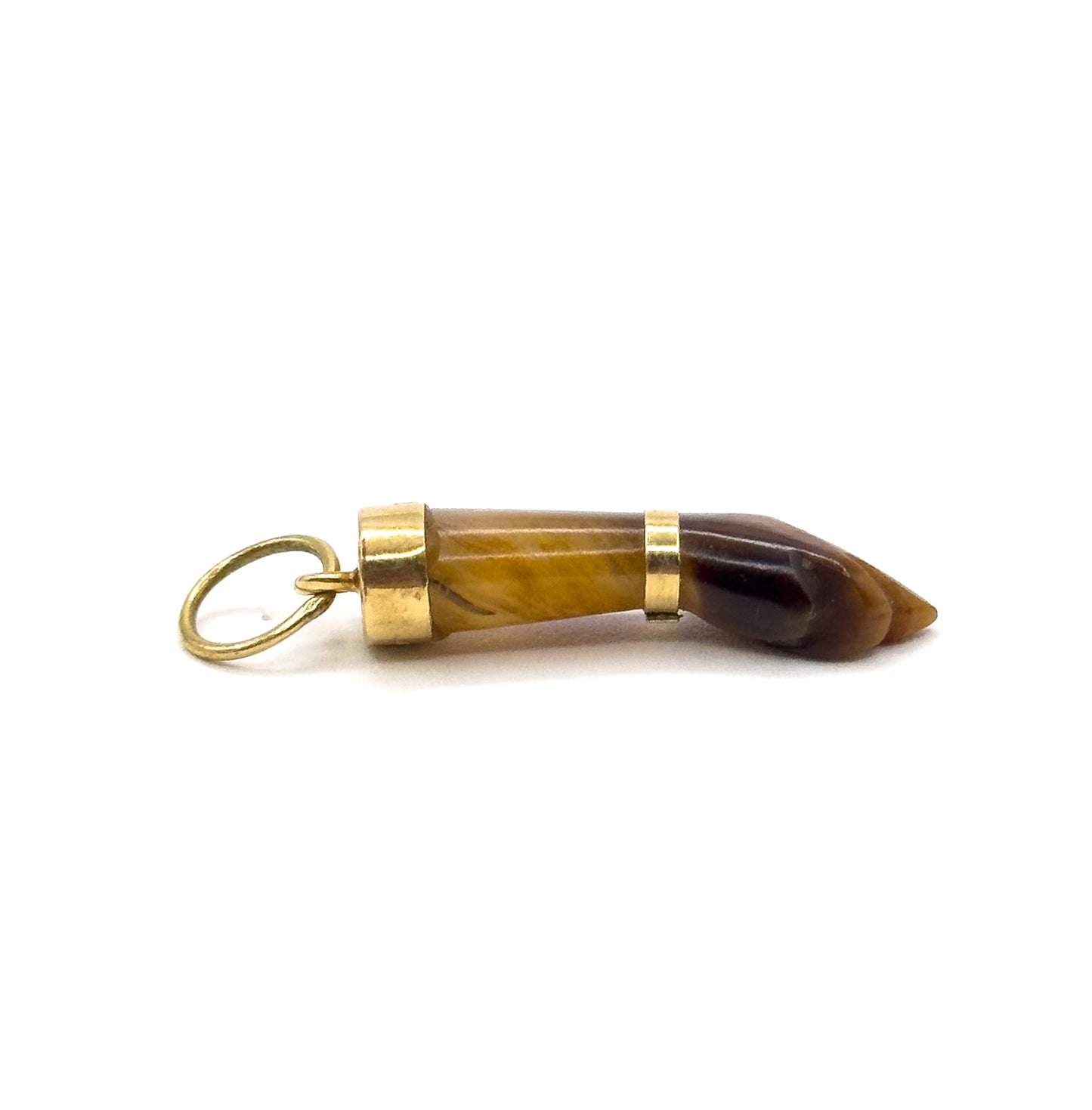 Late 20th Century Carved Tiger Eye Figa Hand Pendant in 18K Gold