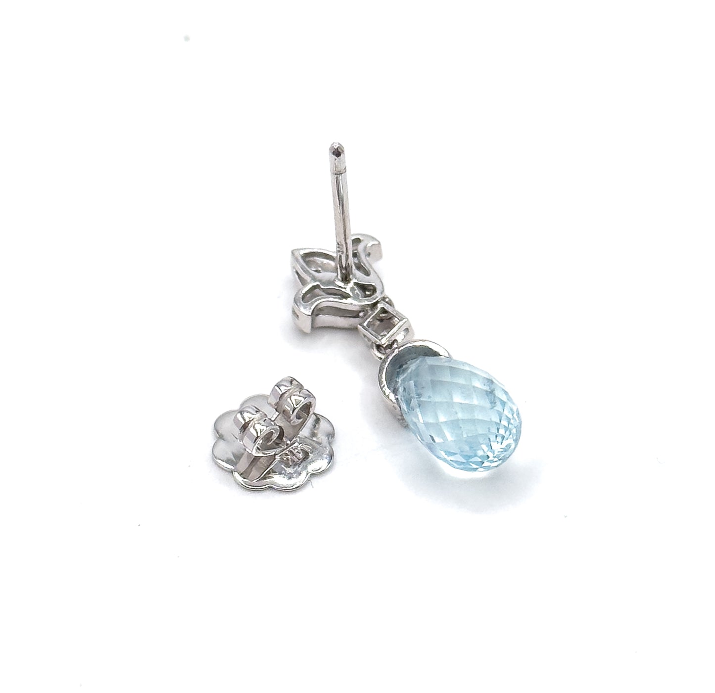 Aquamarine Briolette & Diamond Drop Earrings in 14K White Gold