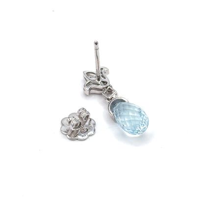 Aquamarine Briolette & Diamond Drop Earrings in 14K White Gold