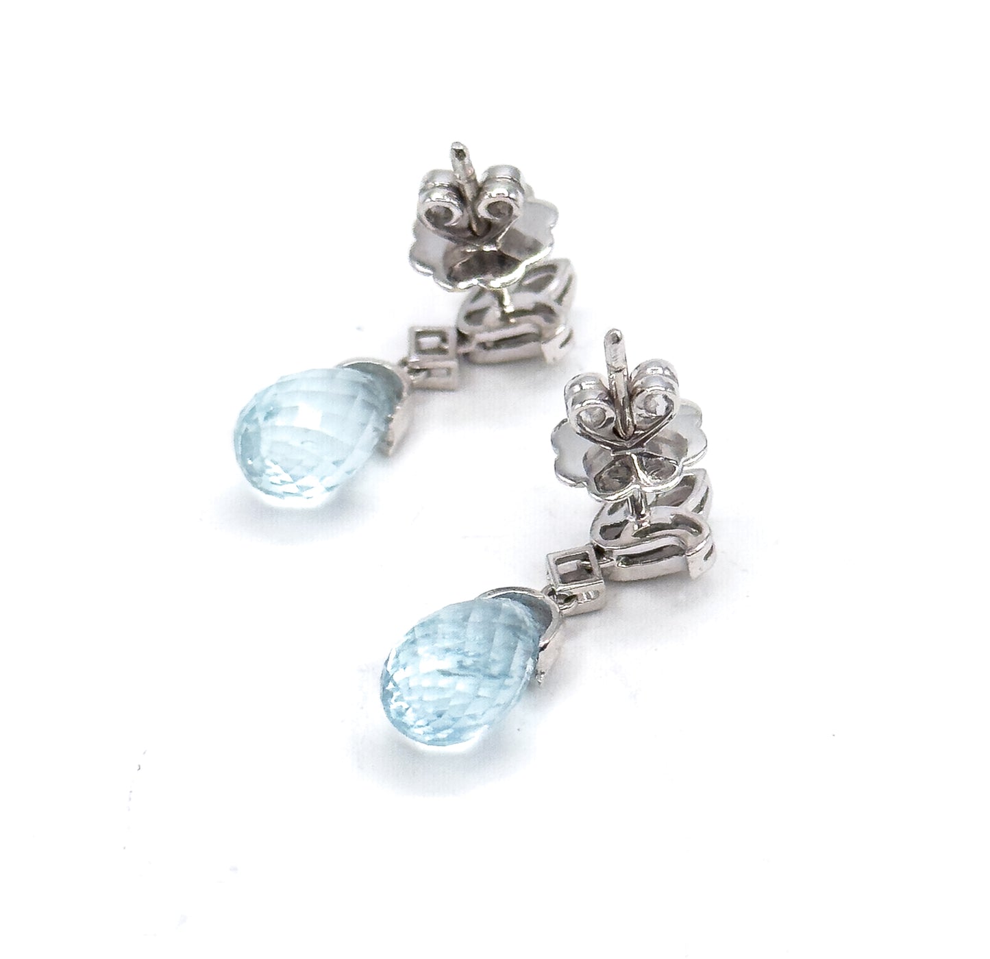 Aquamarine Briolette & Diamond Drop Earrings in 14K White Gold