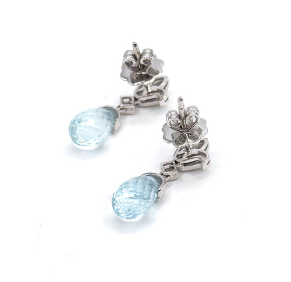 Aquamarine Briolette & Diamond Drop Earrings in 14K White Gold