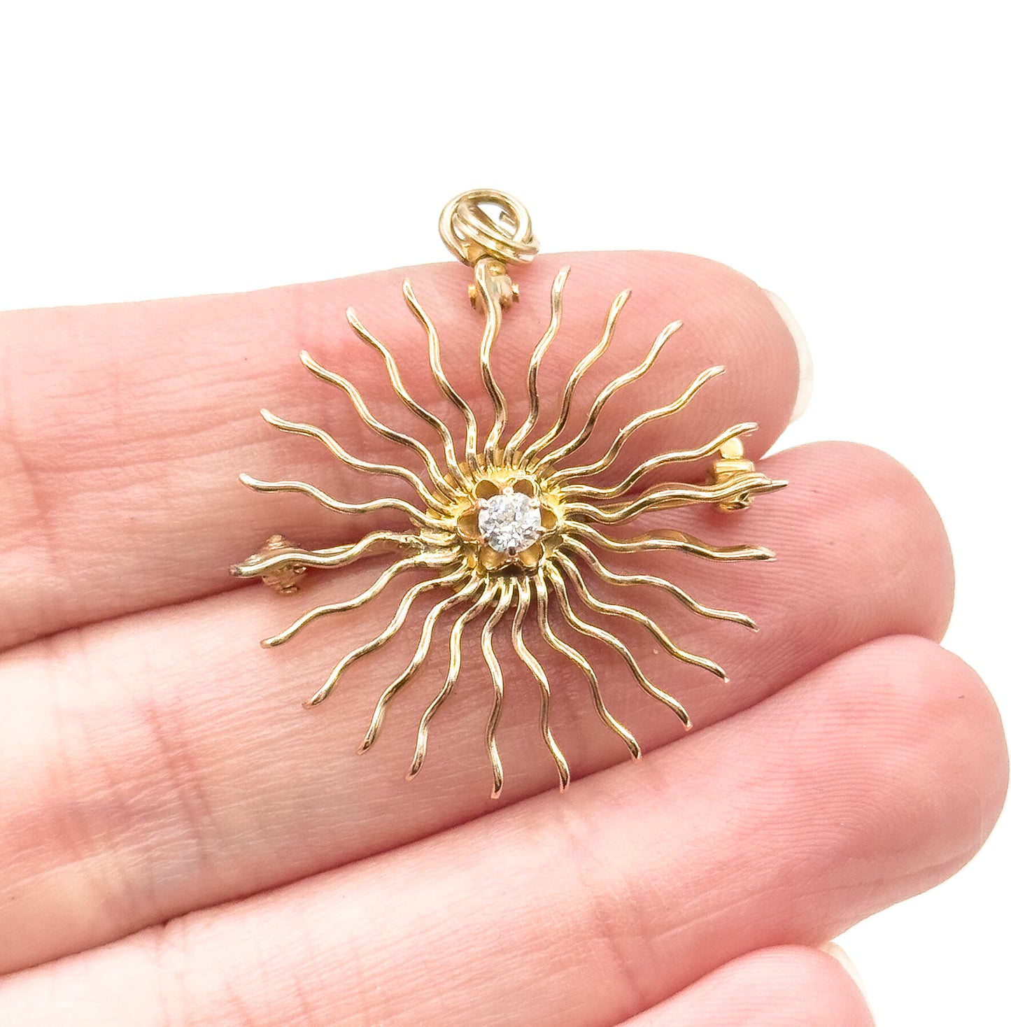 Edwardian Diamond Sunburst Pendant in 10K Yellow Gold