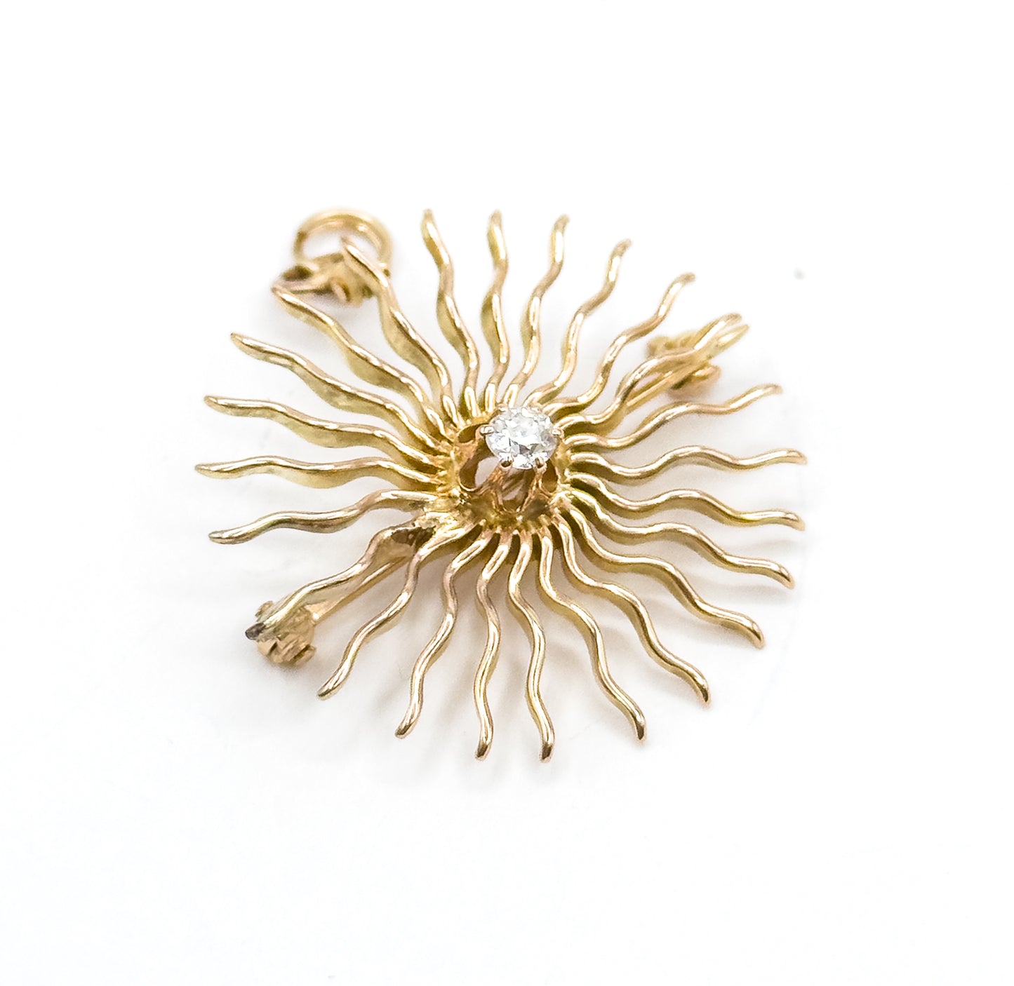 Edwardian Diamond Sunburst Pendant in 10K Yellow Gold