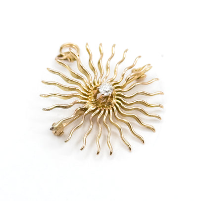 Edwardian Diamond Sunburst Pendant in 10K Yellow Gold