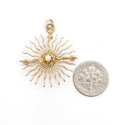 Edwardian Diamond Sunburst Pendant in 10K Yellow Gold