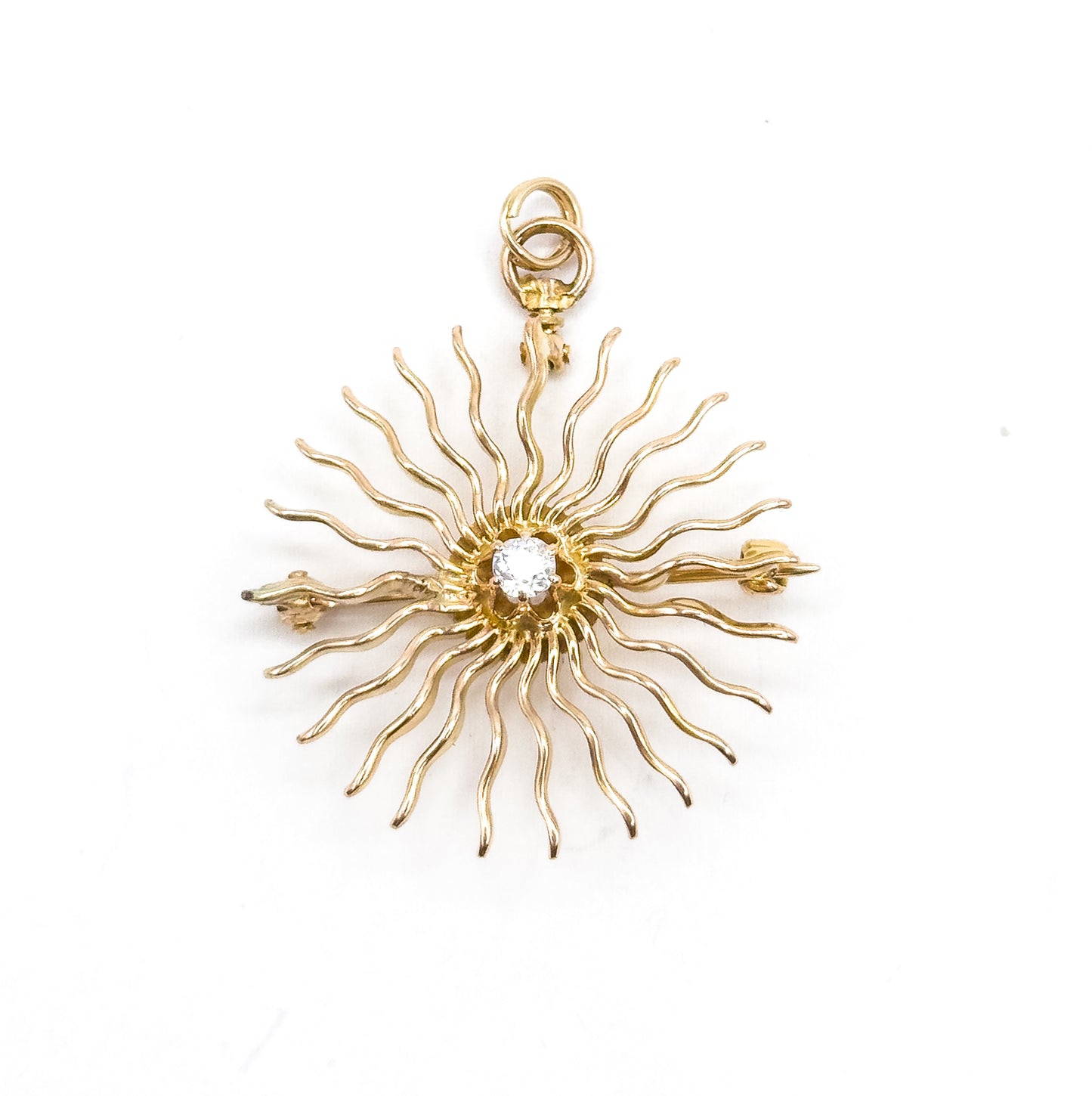 Edwardian Diamond Sunburst Pendant in 10K Yellow Gold