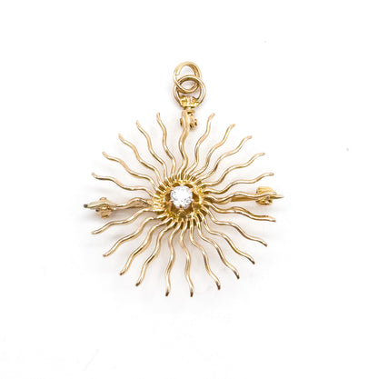 Edwardian Diamond Sunburst Pendant in 10K Yellow Gold