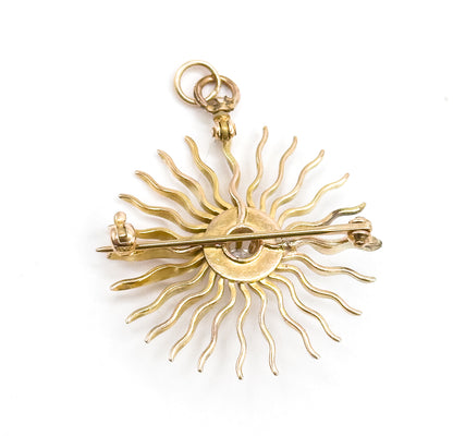 Edwardian Diamond Sunburst Pendant in 10K Yellow Gold