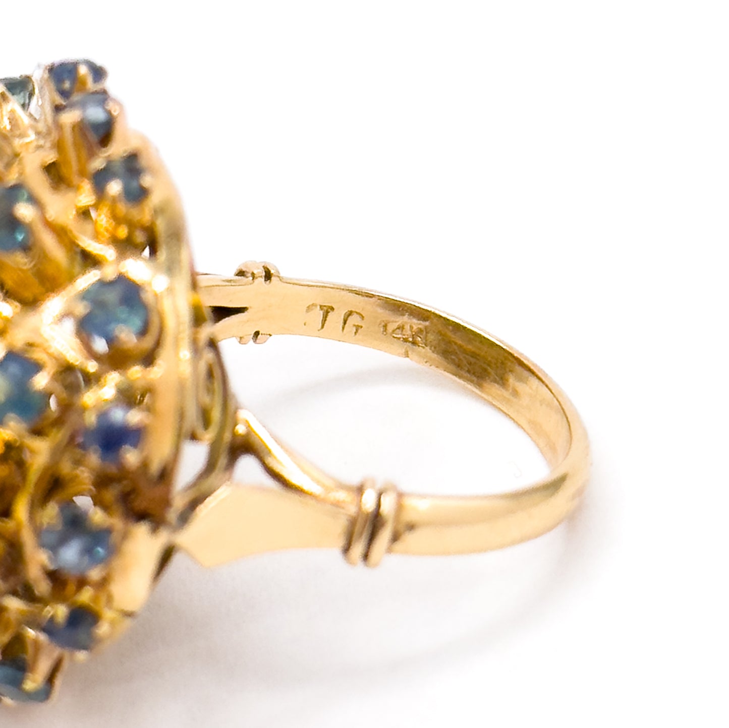Vintage Mid-century Sapphire Sputnik Cocktail Ring in 14K Yellow Gold