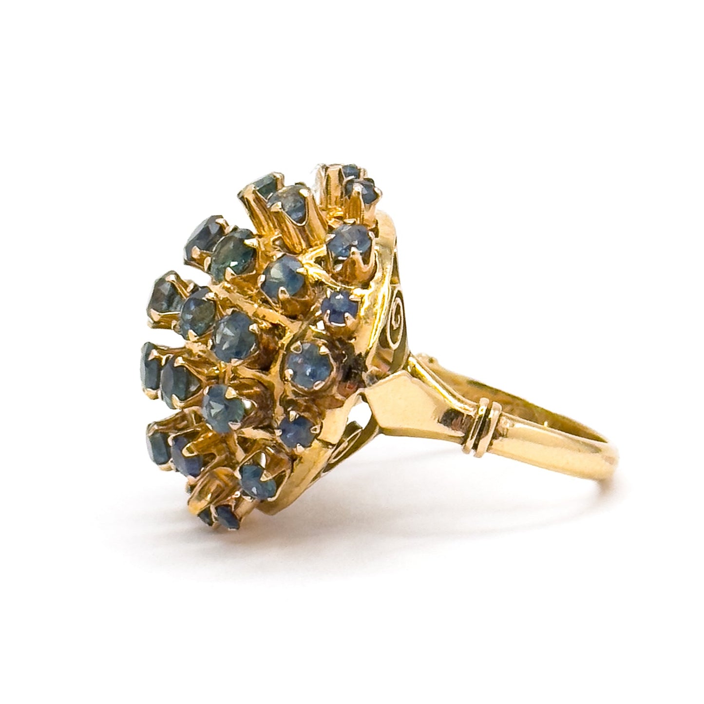 Vintage Mid-century Sapphire Sputnik Cocktail Ring in 14K Yellow Gold