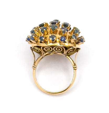 Vintage Mid-century Sapphire Sputnik Cocktail Ring in 14K Yellow Gold