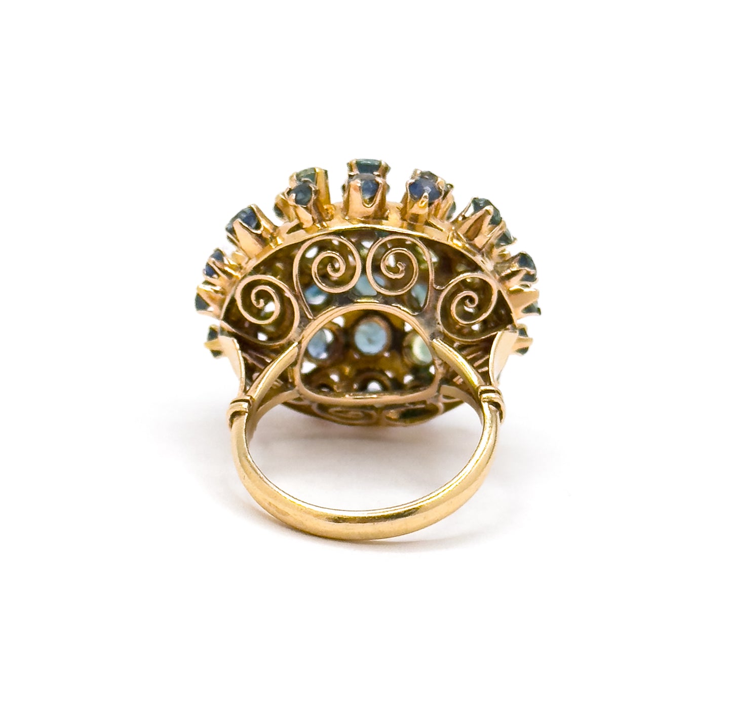 Vintage Mid-century Sapphire Sputnik Cocktail Ring in 14K Yellow Gold