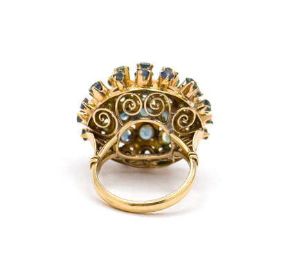 Vintage Mid-century Sapphire Sputnik Cocktail Ring in 14K Yellow Gold