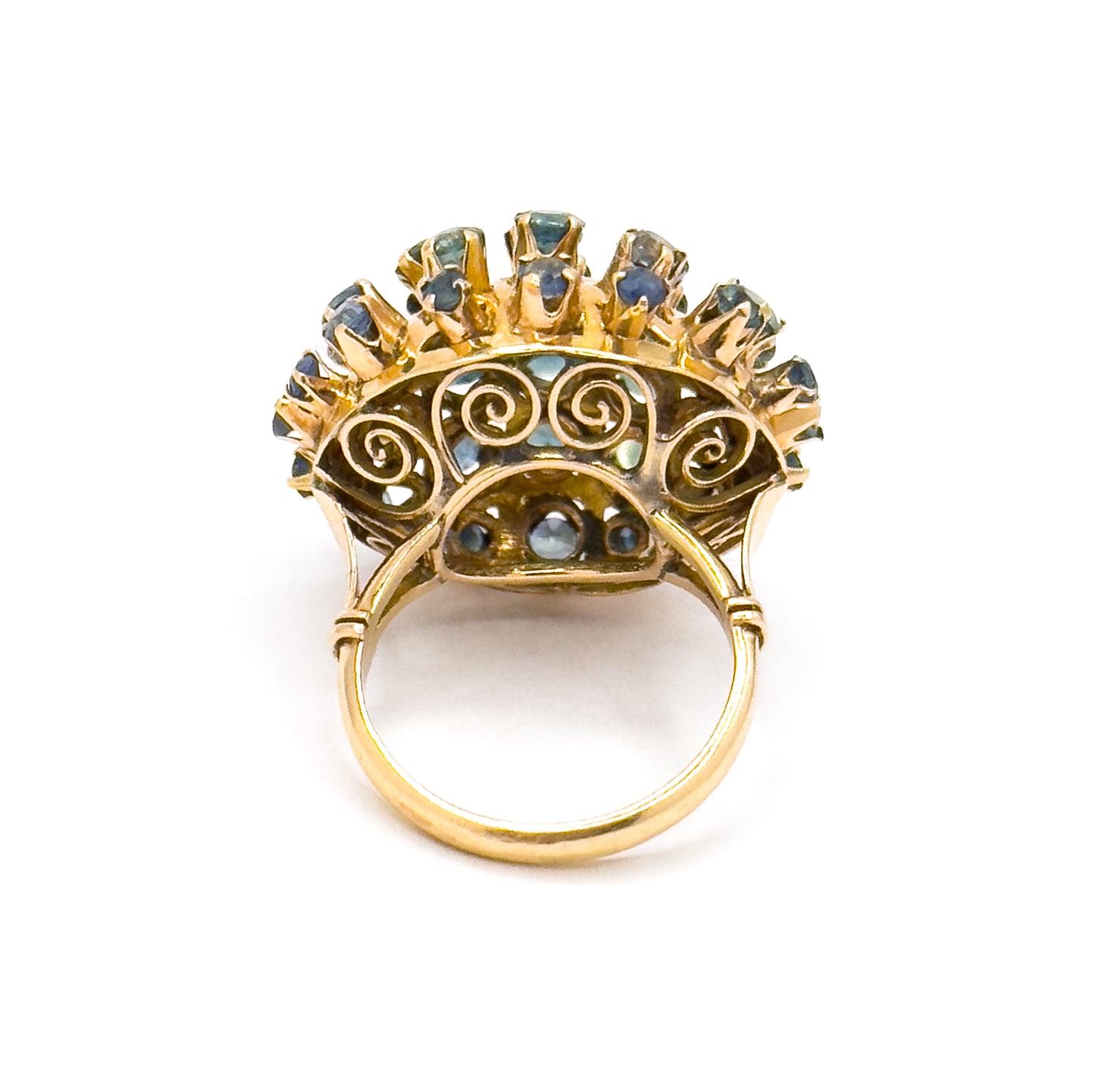 Vintage Mid-century Sapphire Sputnik Cocktail Ring in 14K Yellow Gold