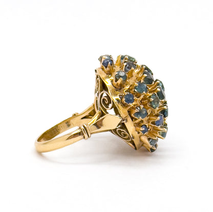 Vintage Mid-century Sapphire Sputnik Cocktail Ring in 14K Yellow Gold
