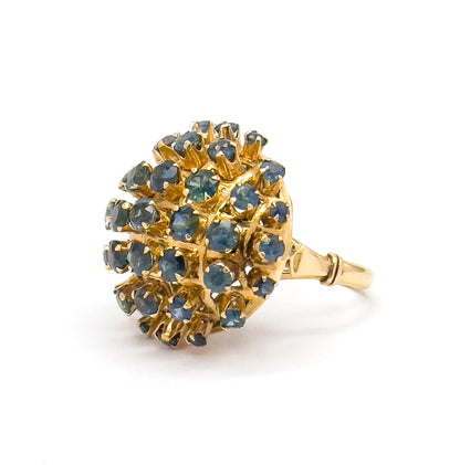 Vintage Mid-century Sapphire Sputnik Cocktail Ring in 14K Yellow Gold
