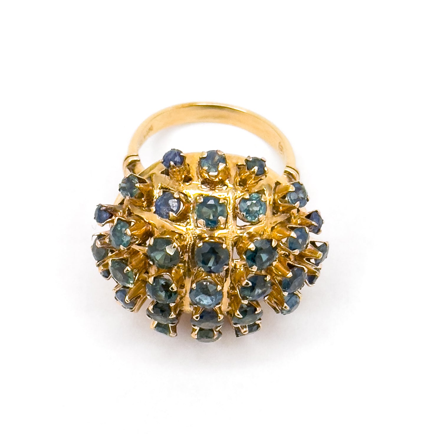 Vintage Mid-century Sapphire Sputnik Cocktail Ring in 14K Yellow Gold