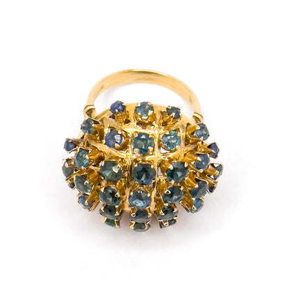 Vintage Mid-century Sapphire Sputnik Cocktail Ring in 14K Yellow Gold