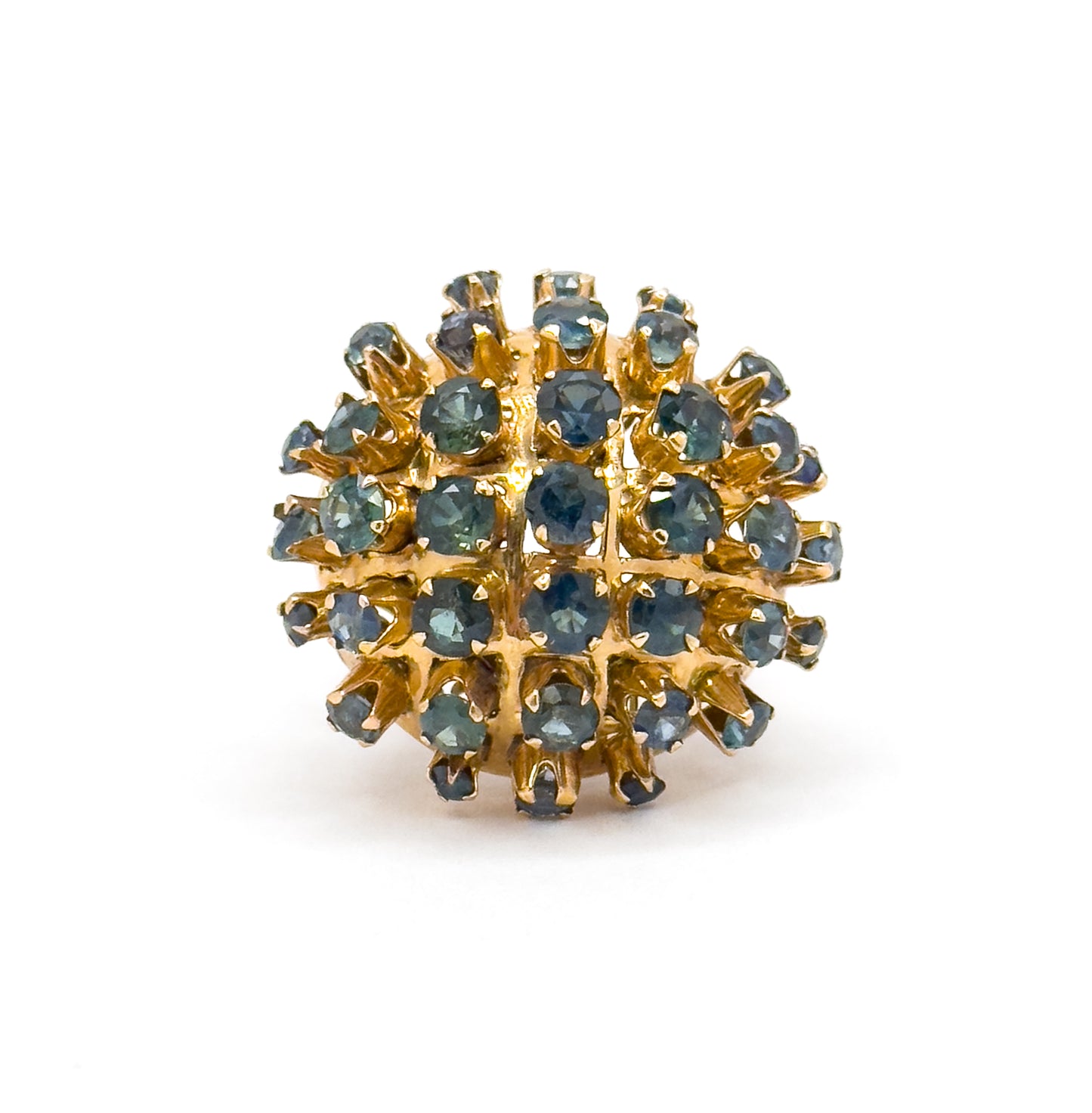 Vintage Mid-century Sapphire Sputnik Cocktail Ring in 14K Yellow Gold