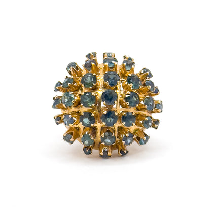 Vintage Mid-century Sapphire Sputnik Cocktail Ring in 14K Yellow Gold