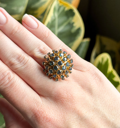 Vintage Mid-century Sapphire Sputnik Cocktail Ring in 14K Yellow Gold