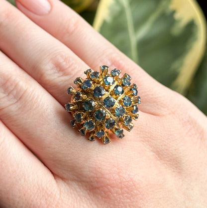 Vintage Mid-century Sapphire Sputnik Cocktail Ring in 14K Yellow Gold