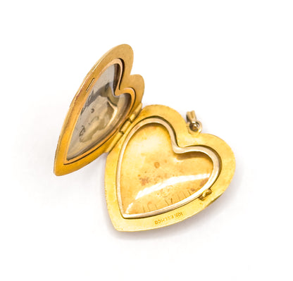 Mid-Century Engraved Floral Heart Locket in 10K Yellow Gold