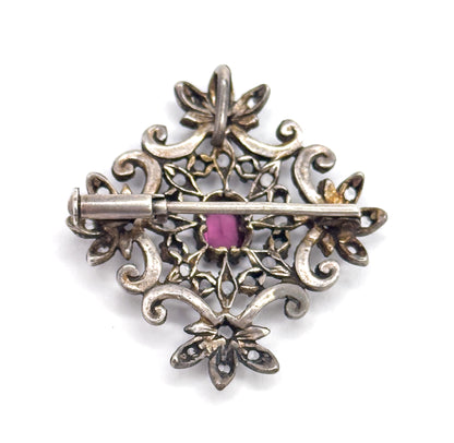 Edwardian Purple Paste & Rose Topaz Brooch Pendant in Sterling Silver