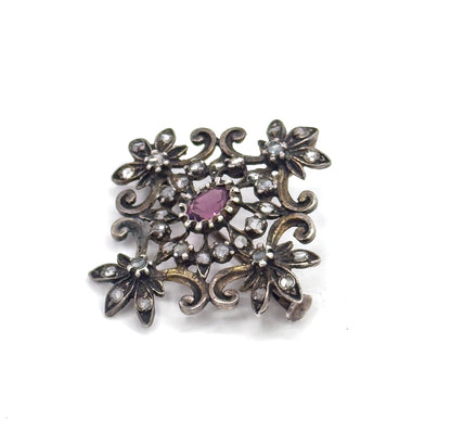 Edwardian Purple Paste & Rose Topaz Brooch Pendant in Sterling Silver