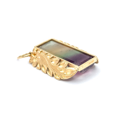 Vintage Fluorite Floral Leaf Pendant in 14K Yellow Gold