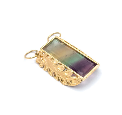Vintage Fluorite Floral Leaf Pendant in 14K Yellow Gold