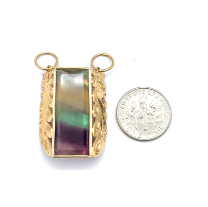 Vintage Fluorite Floral Leaf Pendant in 14K Yellow Gold