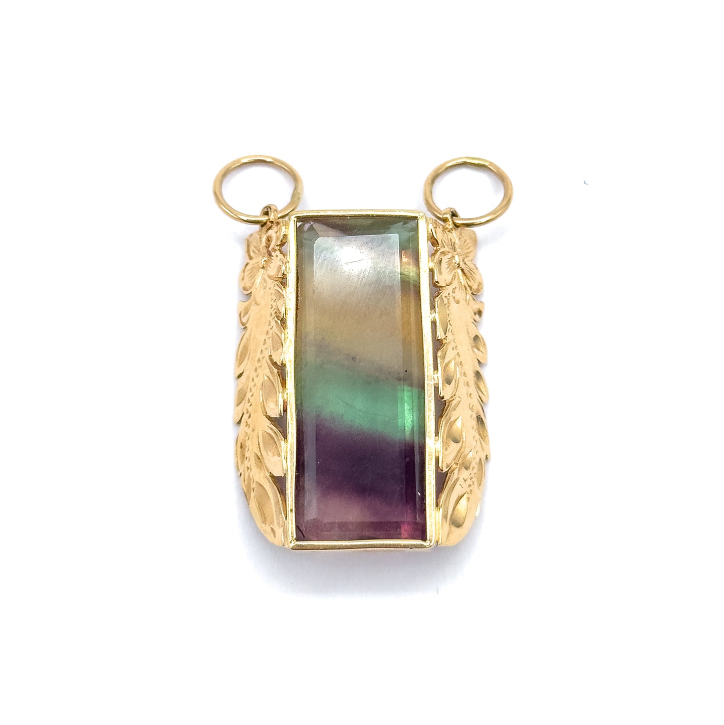 Vintage Fluorite Floral Leaf Pendant in 14K Yellow Gold