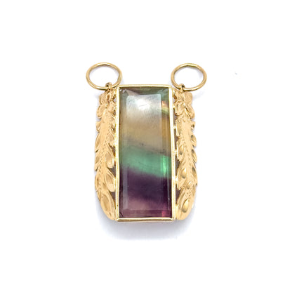 Vintage Fluorite Floral Leaf Pendant in 14K Yellow Gold