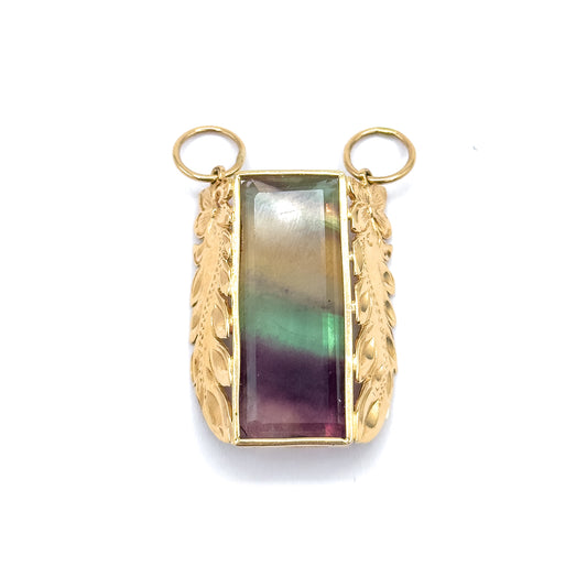 Vintage Fluorite Floral Leaf Pendant in 14K Yellow Gold