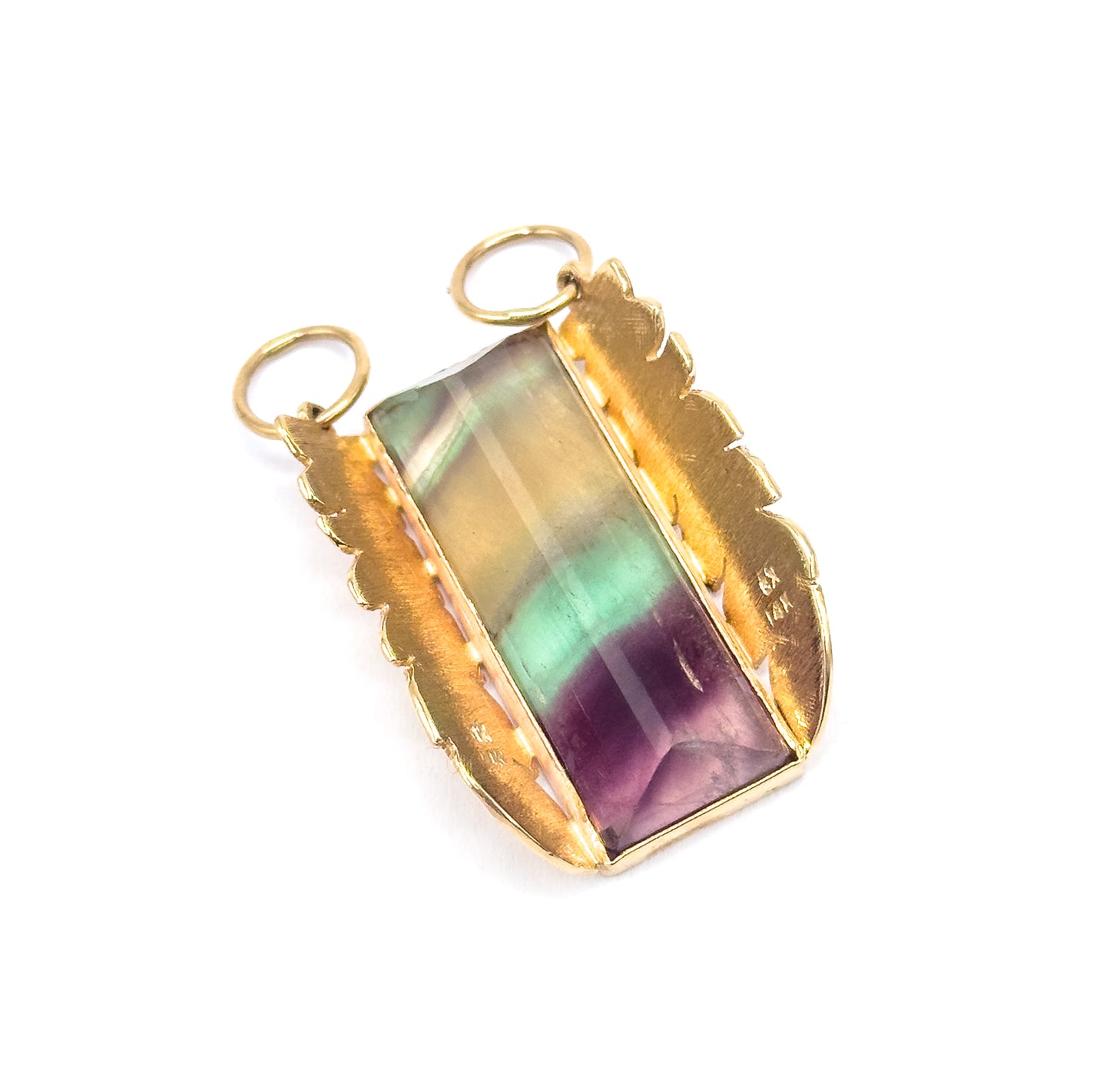 Vintage Fluorite Floral Leaf Pendant in 14K Yellow Gold