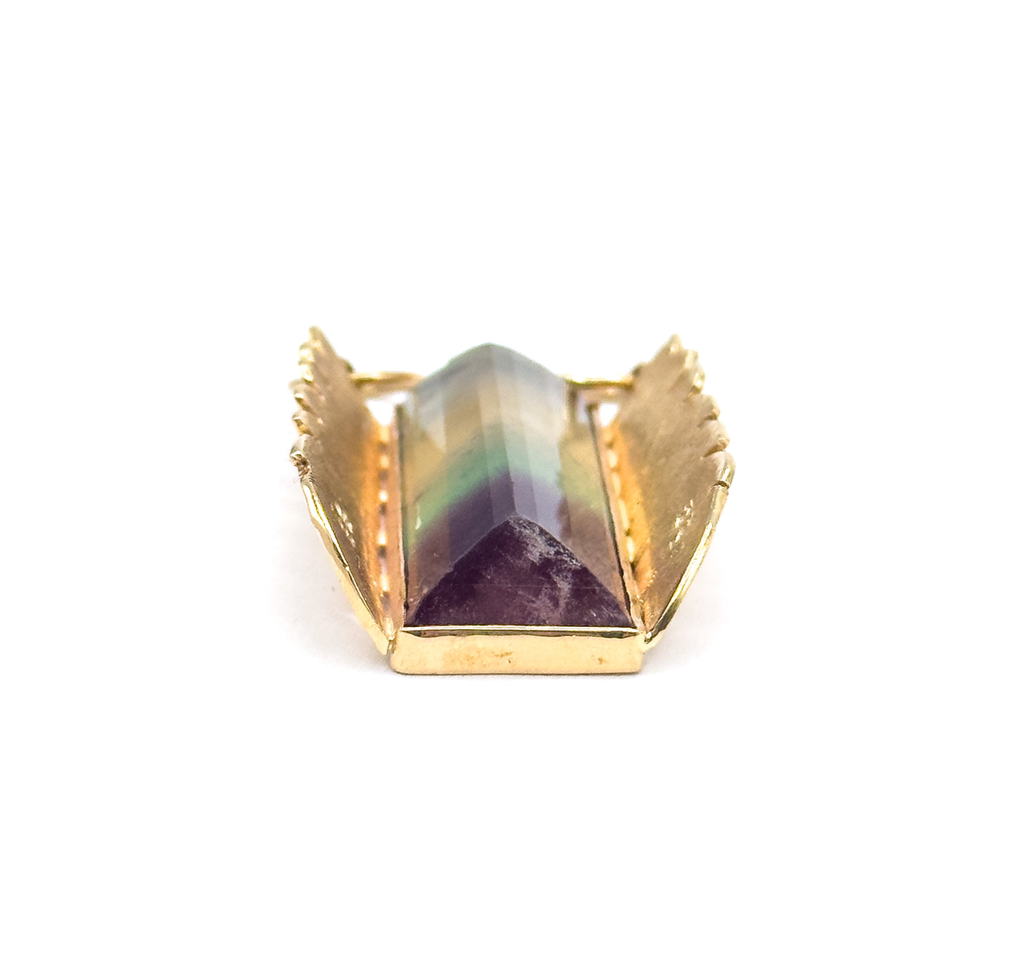 Vintage Fluorite Floral Leaf Pendant in 14K Yellow Gold