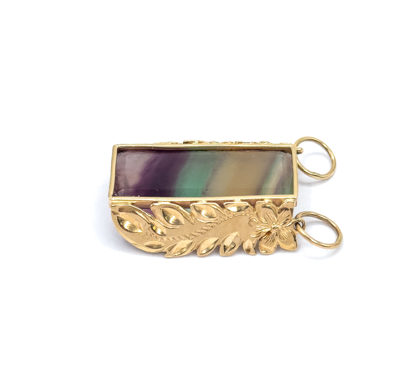 Vintage Fluorite Floral Leaf Pendant in 14K Yellow Gold