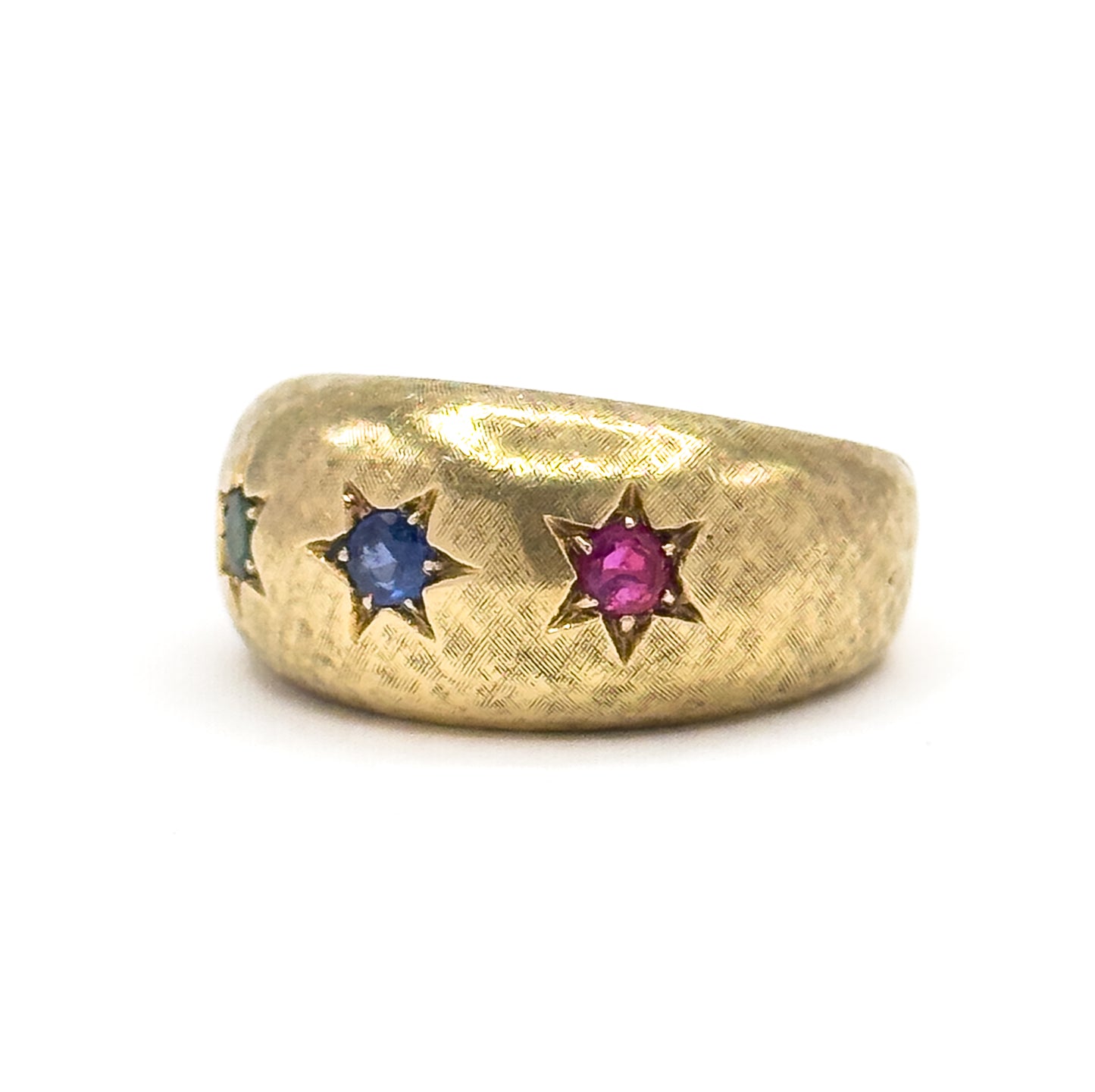 Mid-Century Emerald, Sapphire & Ruby Star Ring in 14K Yellow Gold