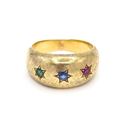 Mid-Century Emerald, Sapphire & Ruby Star Ring in 14K Yellow Gold