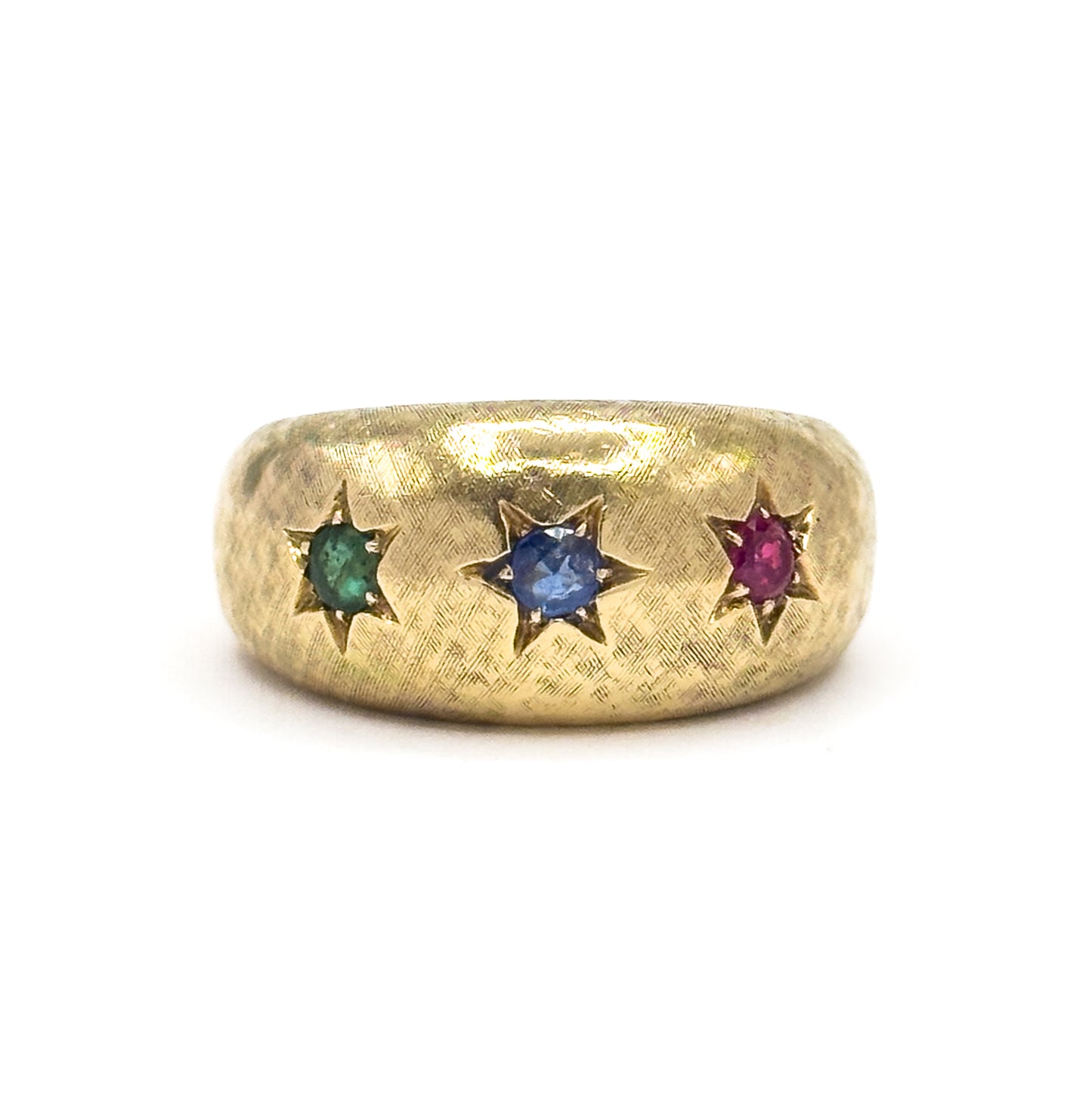 Mid-Century Emerald, Sapphire & Ruby Star Ring in 14K Yellow Gold