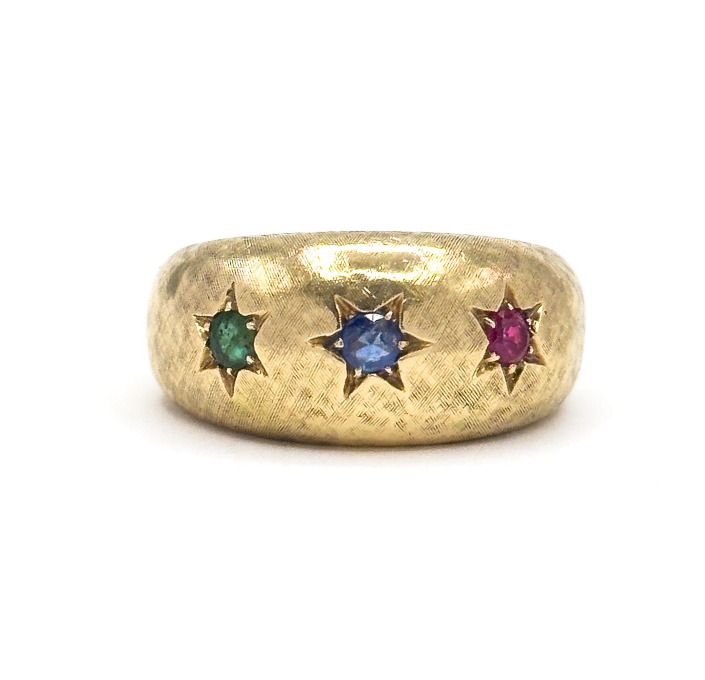 Mid-Century Emerald, Sapphire & Ruby Star Ring in 14K Yellow Gold