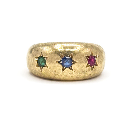 Mid-Century Emerald, Sapphire & Ruby Star Ring in 14K Yellow Gold