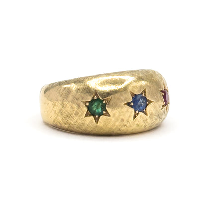 Mid-Century Emerald, Sapphire & Ruby Star Ring in 14K Yellow Gold