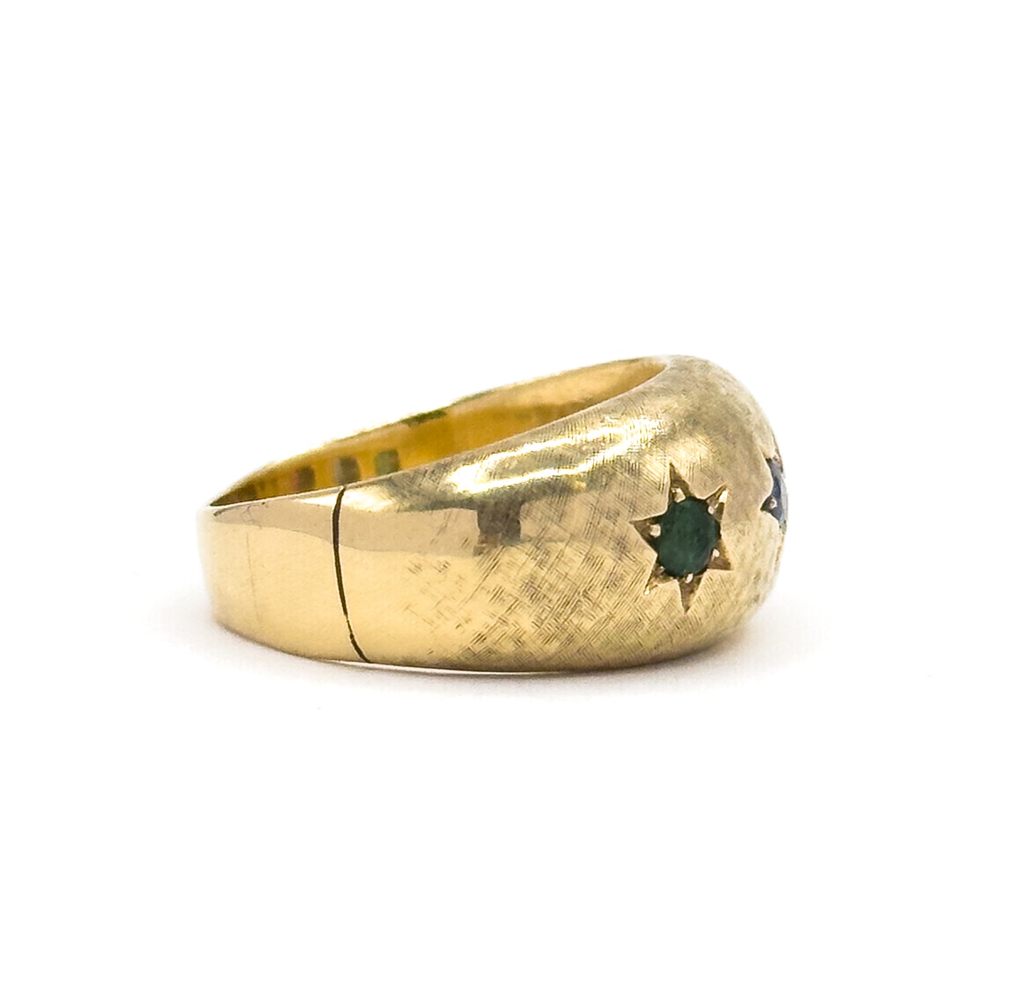 Mid-Century Emerald, Sapphire & Ruby Star Ring in 14K Yellow Gold